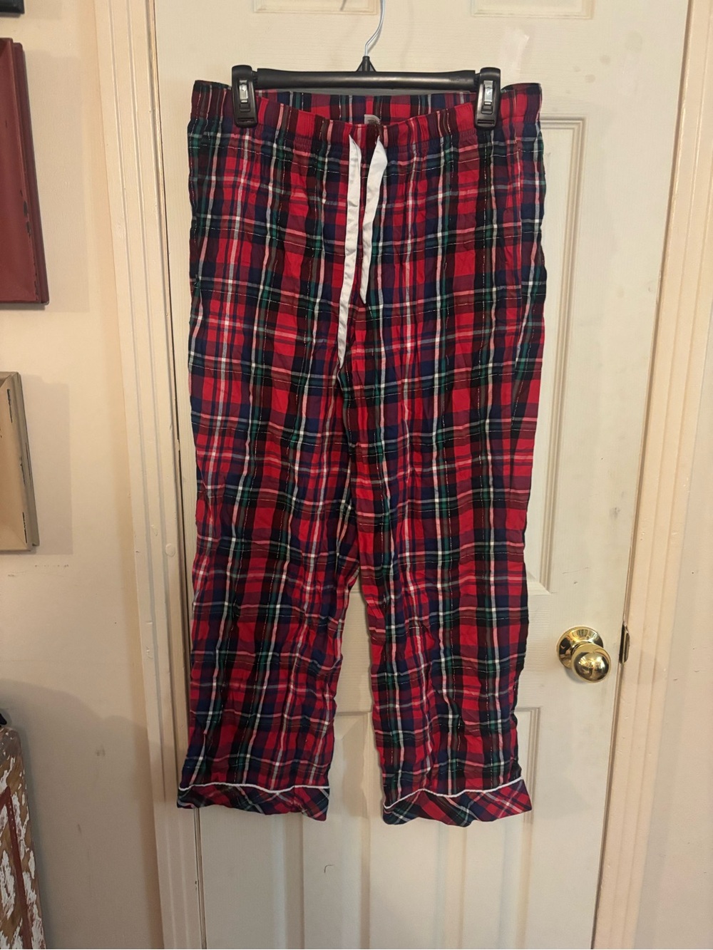 Victoria's Secret Red Plaid Pajama Jogger Pants with White Drawstring
